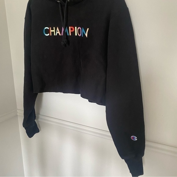 Champion Reverse Weave Black Hoodie Sweatshirt Sz Large - Picture 8 of 9